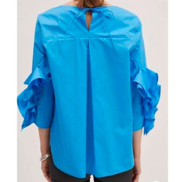 Meimeij 3/4 Sleeve Ruffle Detail Blouse Top Blue IT 44 US 8 R1 - Picture 2 of 9